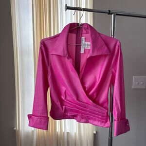 90s Vintage Lillie Rubin Blouse Sz 10 Pink Liquid Satin Wrap Top Romantic Office